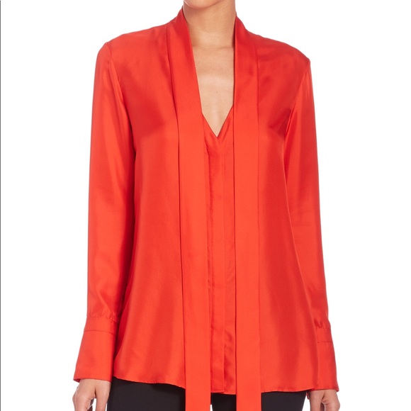 Rag & bone red Florence silk bow blouse sz 00 - Picture 2 of 7